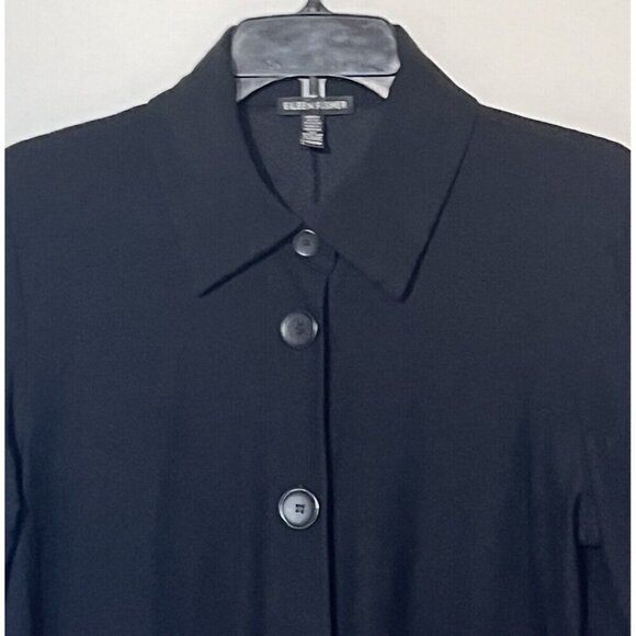 Eileen Fisher Black Stretch Buttons Long Jacket Cardigan - Made in USA - Picture 4 of 8